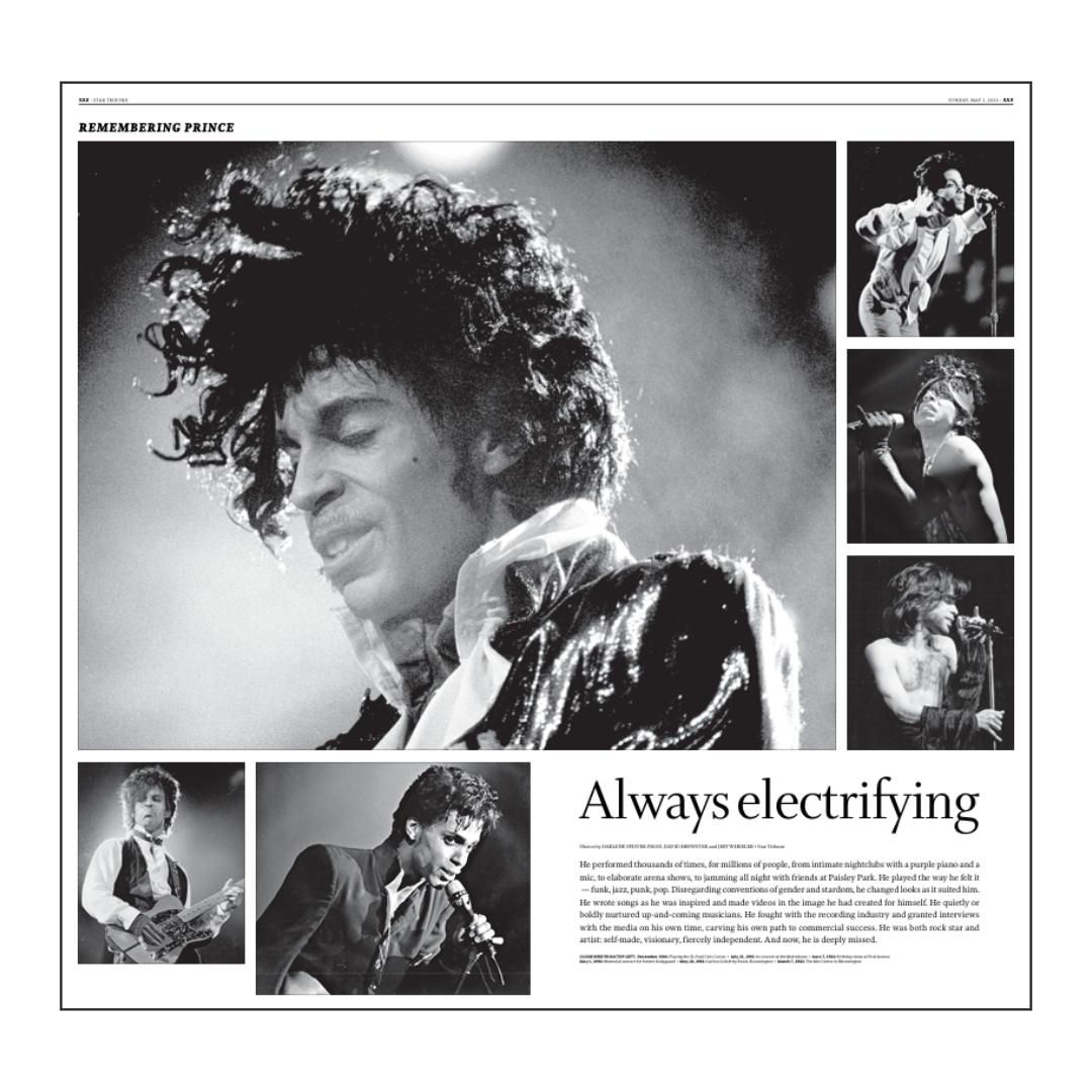 "Always electrifying" Remembering Prince Page Poster Reprint