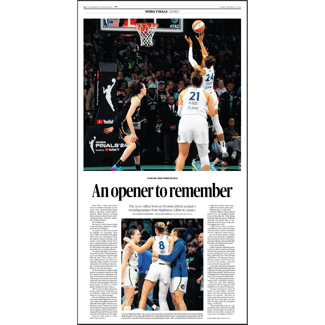 "A stunning way to start" Lynx Win 2024 Finals Opener Page Poster Reprint