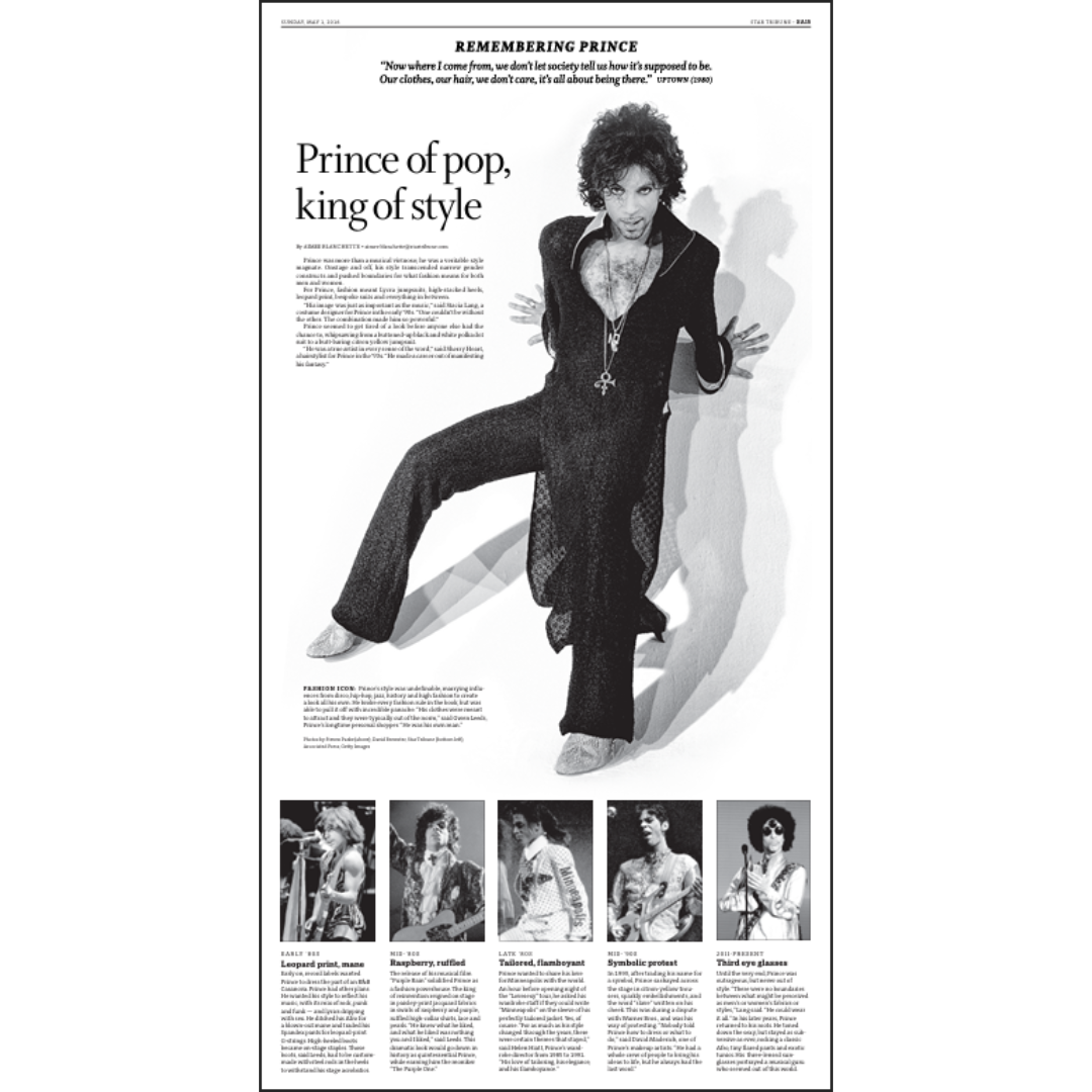 "Prince of pop, king of style" Remembering Prince Page Poster Reprint