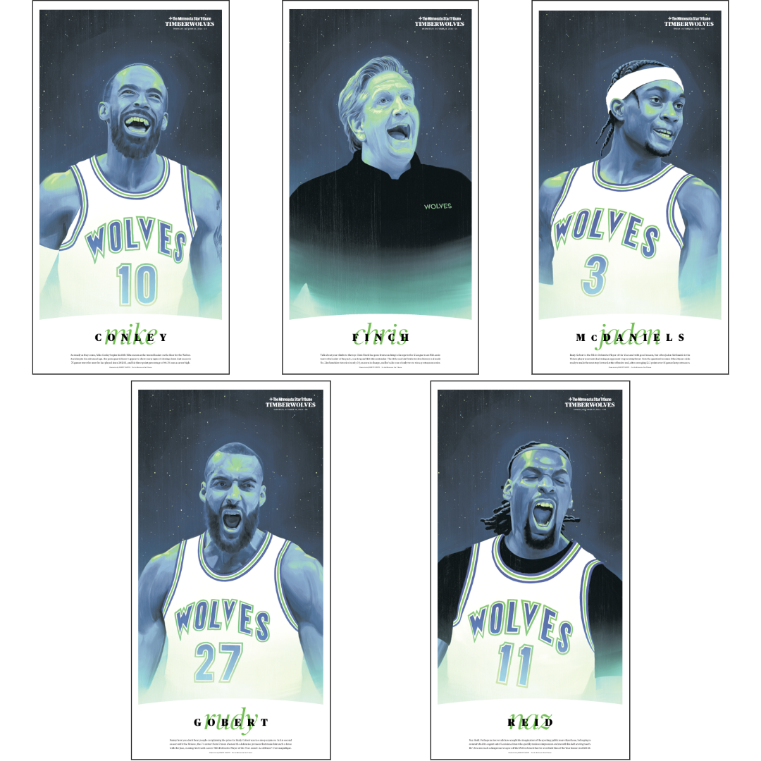 Timberwolves Illustrated Player Page Poster Series Set