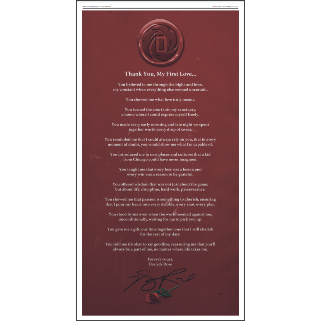 Derrick Rose Retirement Letter Page Poster Reprint