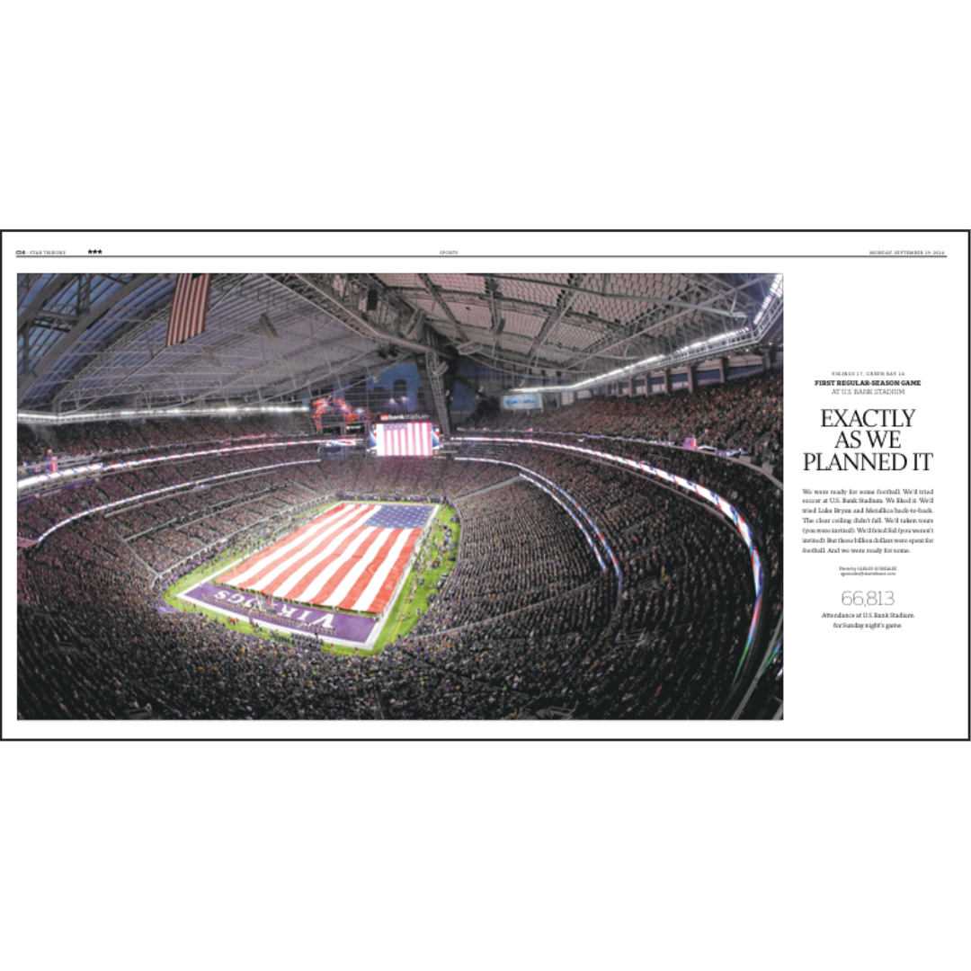 First Vikings Game at U.S. Bank Stadium Page Poster Reprint