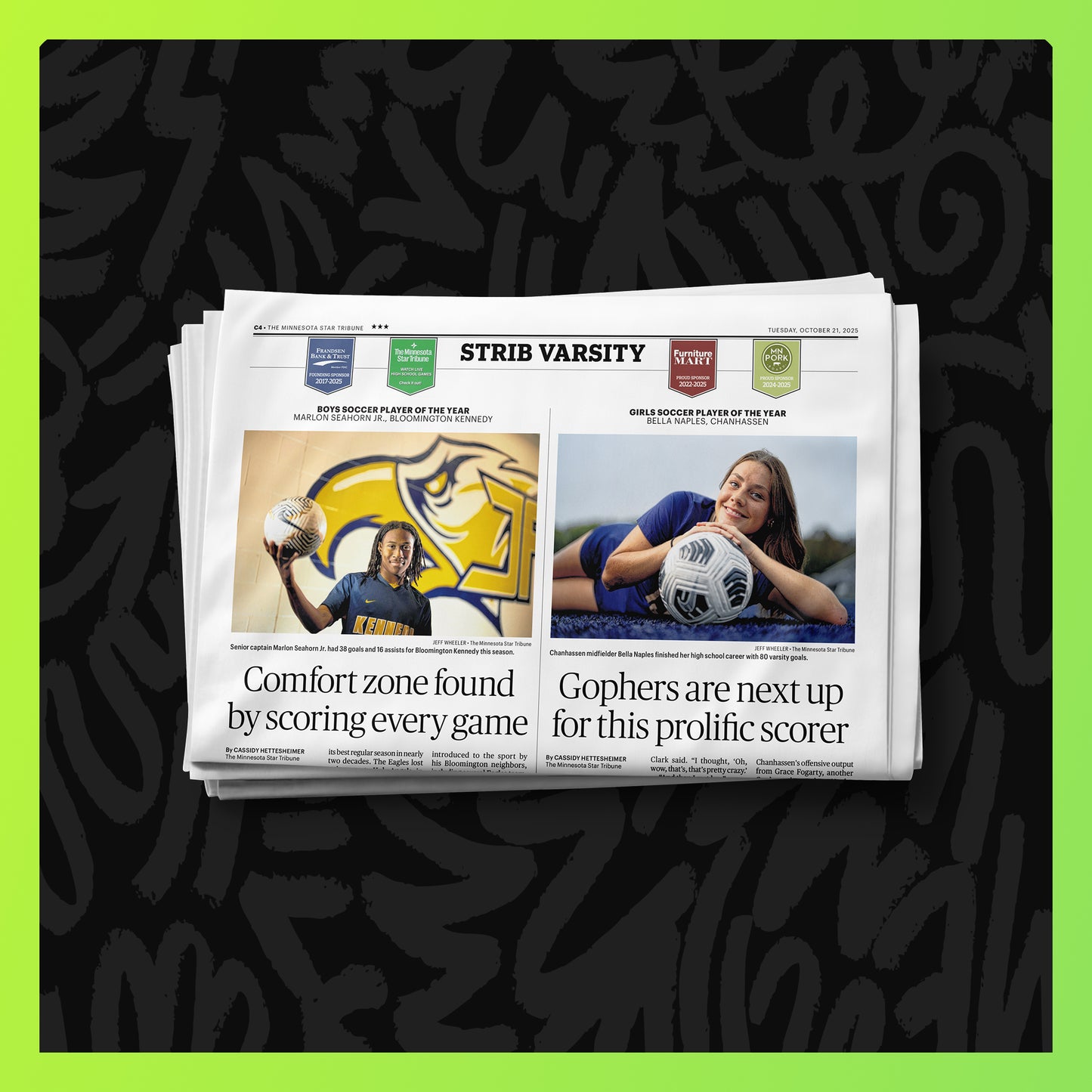 Star Tribune back copy newspaper featuring Strib Varsity Minnesota high school sports coverage