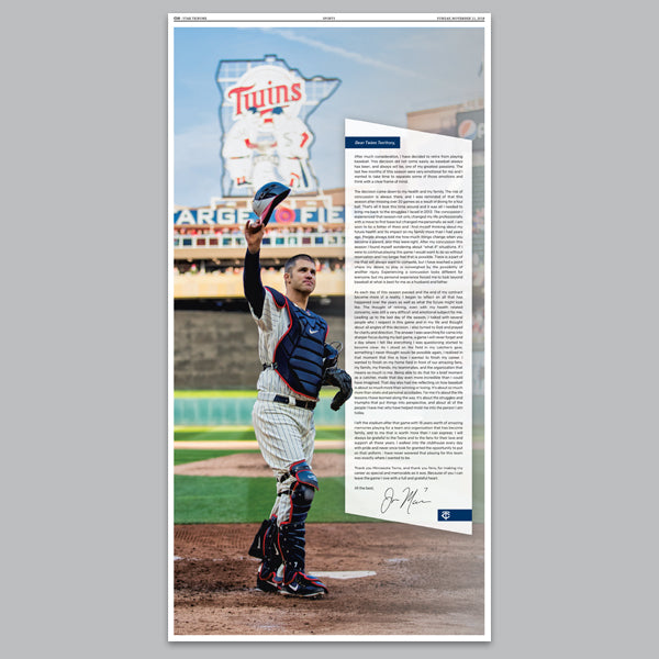 Joe Mauer Farewell Letter Page Reprint