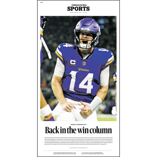 "Back in the win column" Vikings Page Poster Reprint