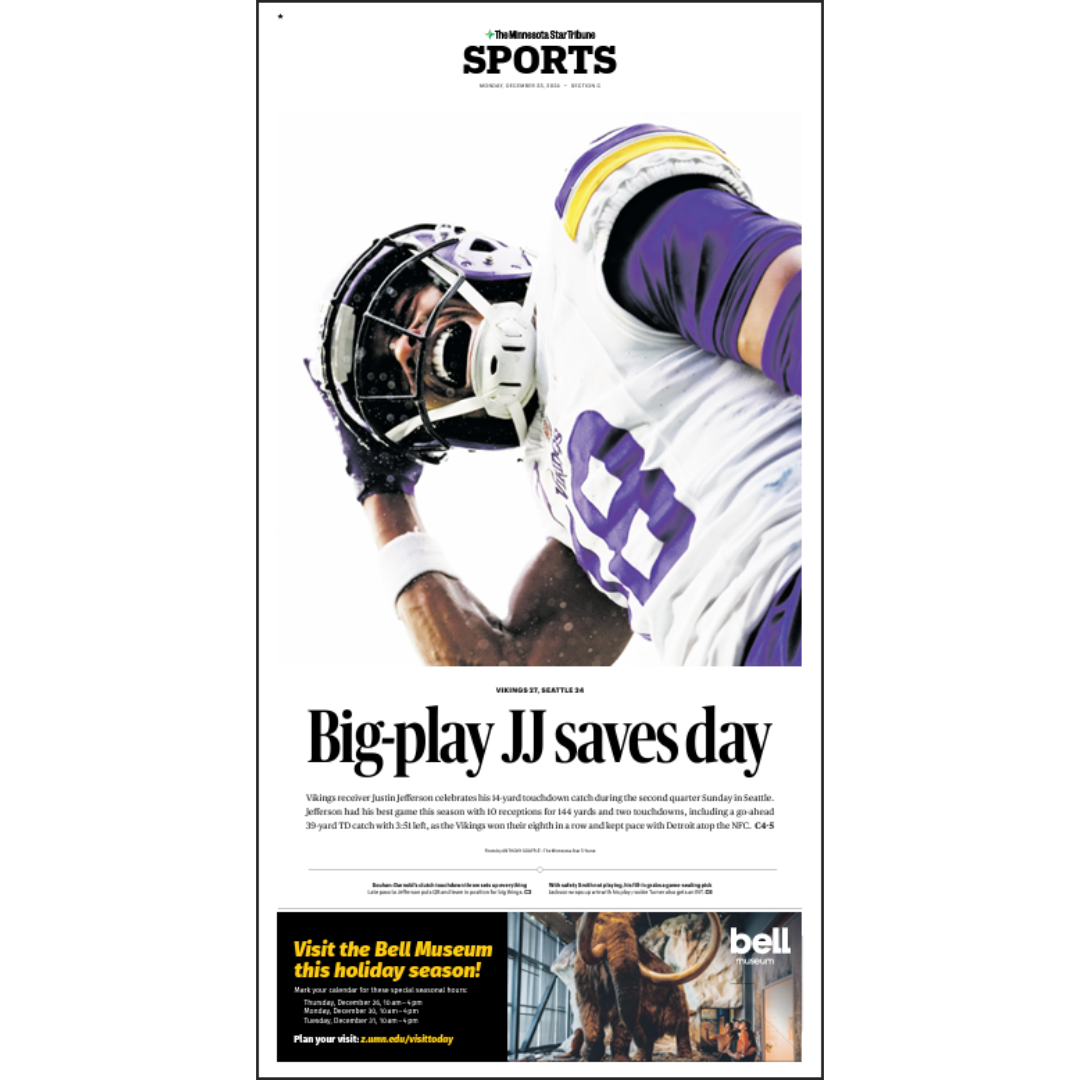 "Big-play JJ saves day" Vikings Page Poster Reprint