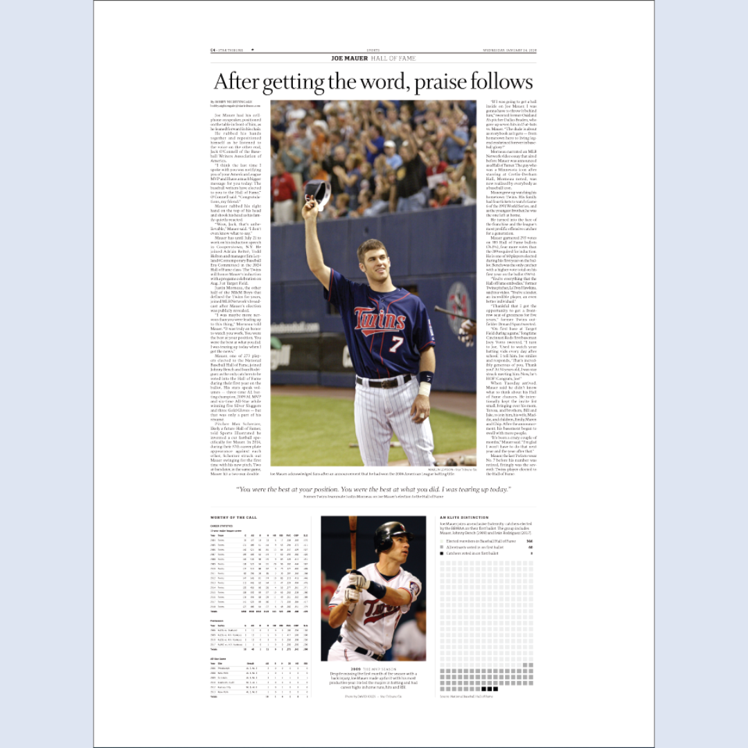 Joe Mauer Hall of Fame Page Poster Reprint Set