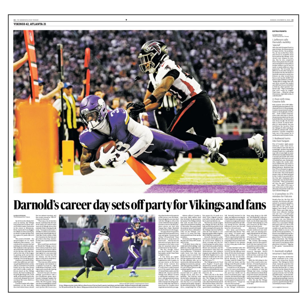 "Darnold’s career day sets off  party for Vikings and fans" Vikings Crowd Poster Reprint