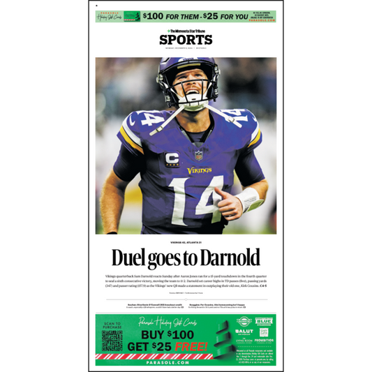 "Duel goes to Darnold" Vikings Page Poster Reprint