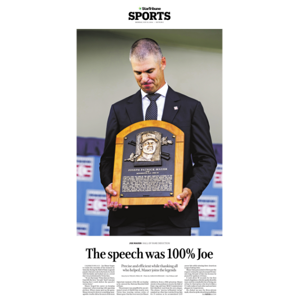 Joe Mauer Inducted to Hall of Fame Page Poster Reprint