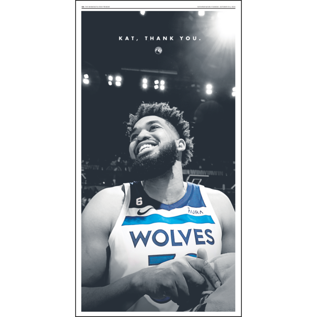 "KAT, THANK YOU." Karl-Anthony Towns Farewell Page Poster Reprints