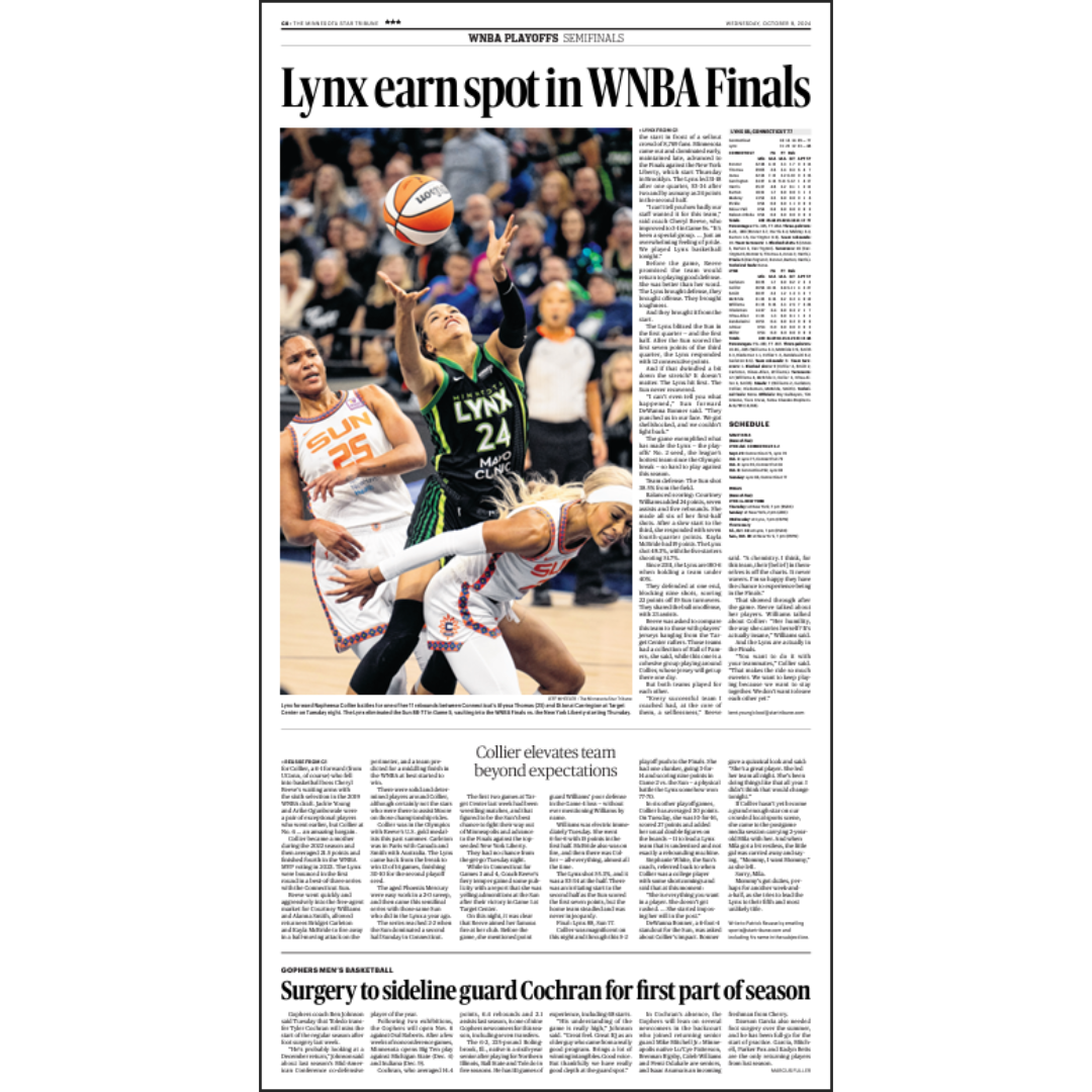 "Lynx earn spot in WNBA Finals" 2024 Page Poster Reprint