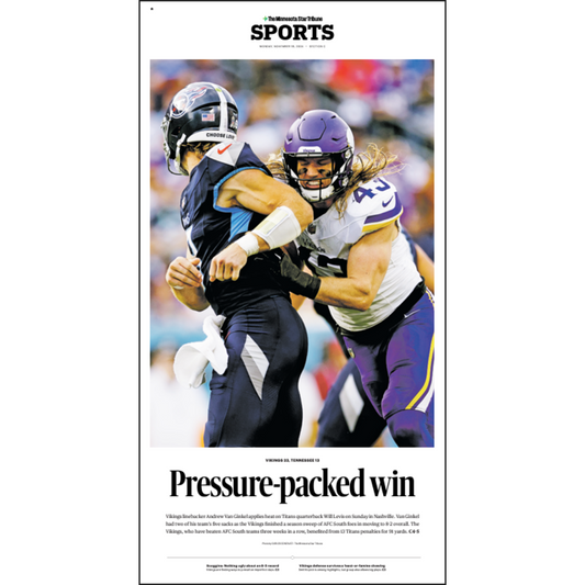 "Pressure-packed win" Vikings Page Poster Reprint