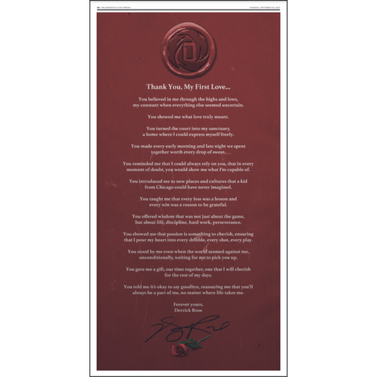 Derrick Rose Retirement Letter Page Poster Reprint