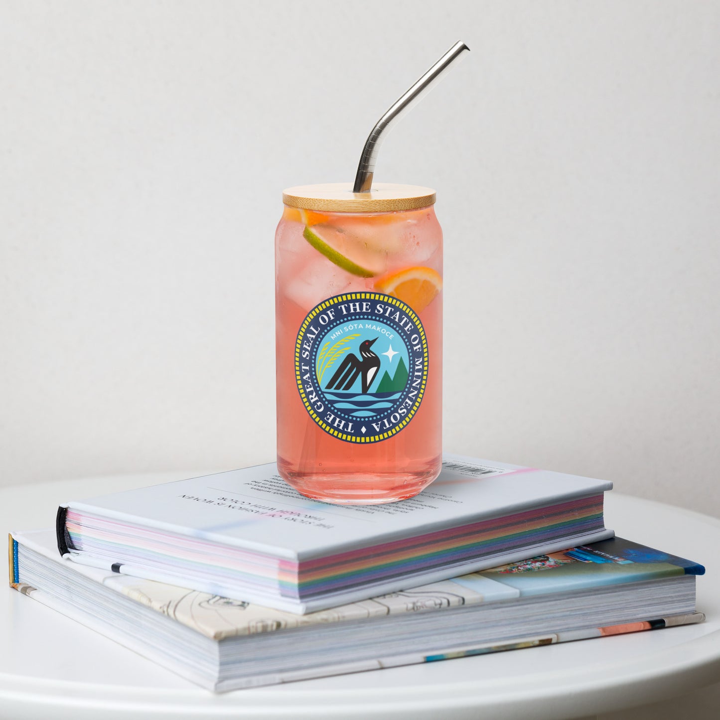 Minnesota State Seal Can-Shaped glass