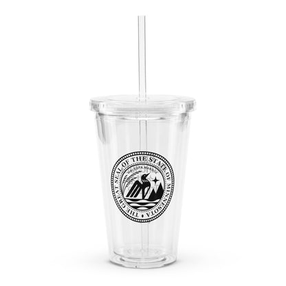 Clear tumbler with a black Minnesota State seal logo on a white background