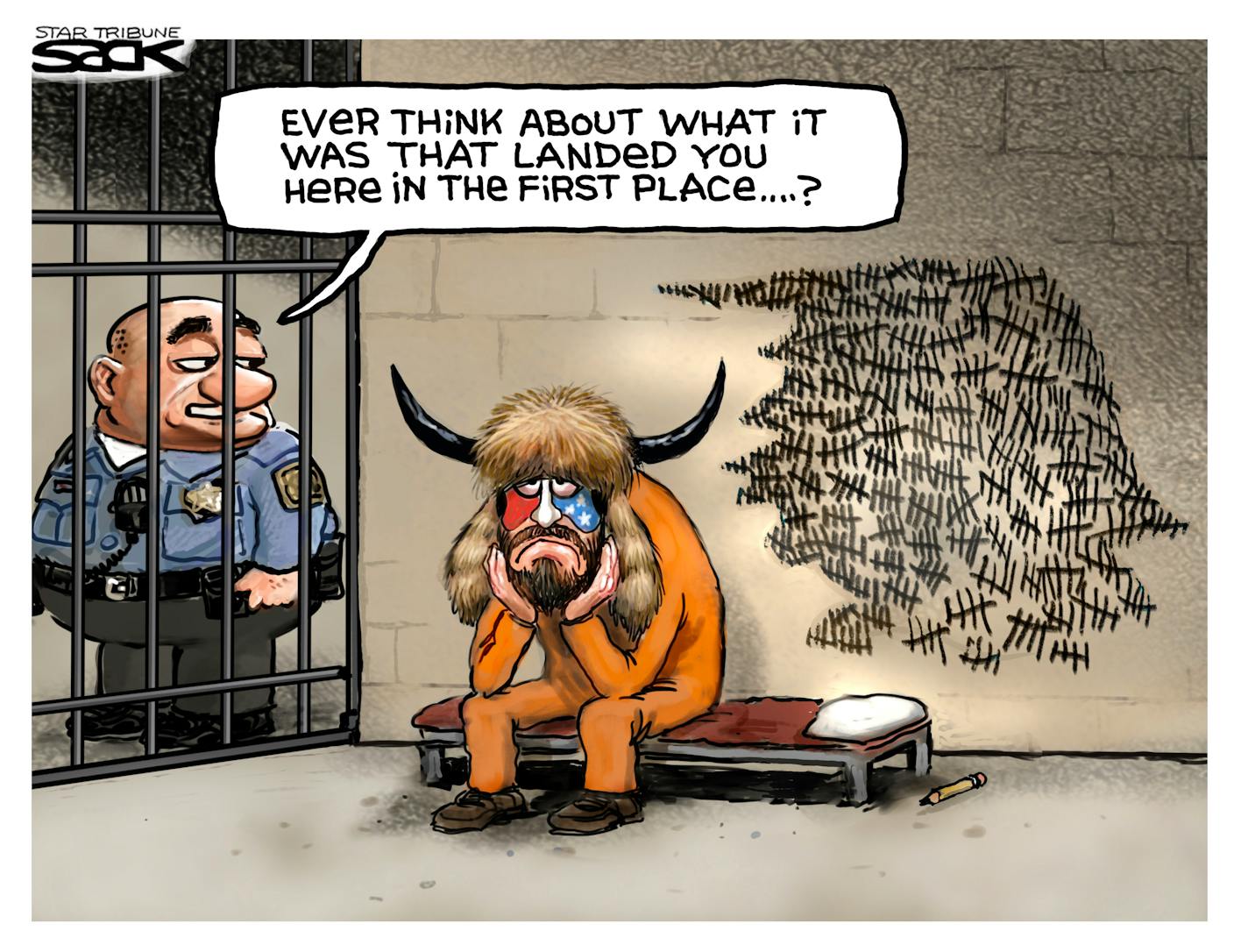 Q-anon Shaman by Steve Sack, The Minneapolis Star-Tribune, MN 2021