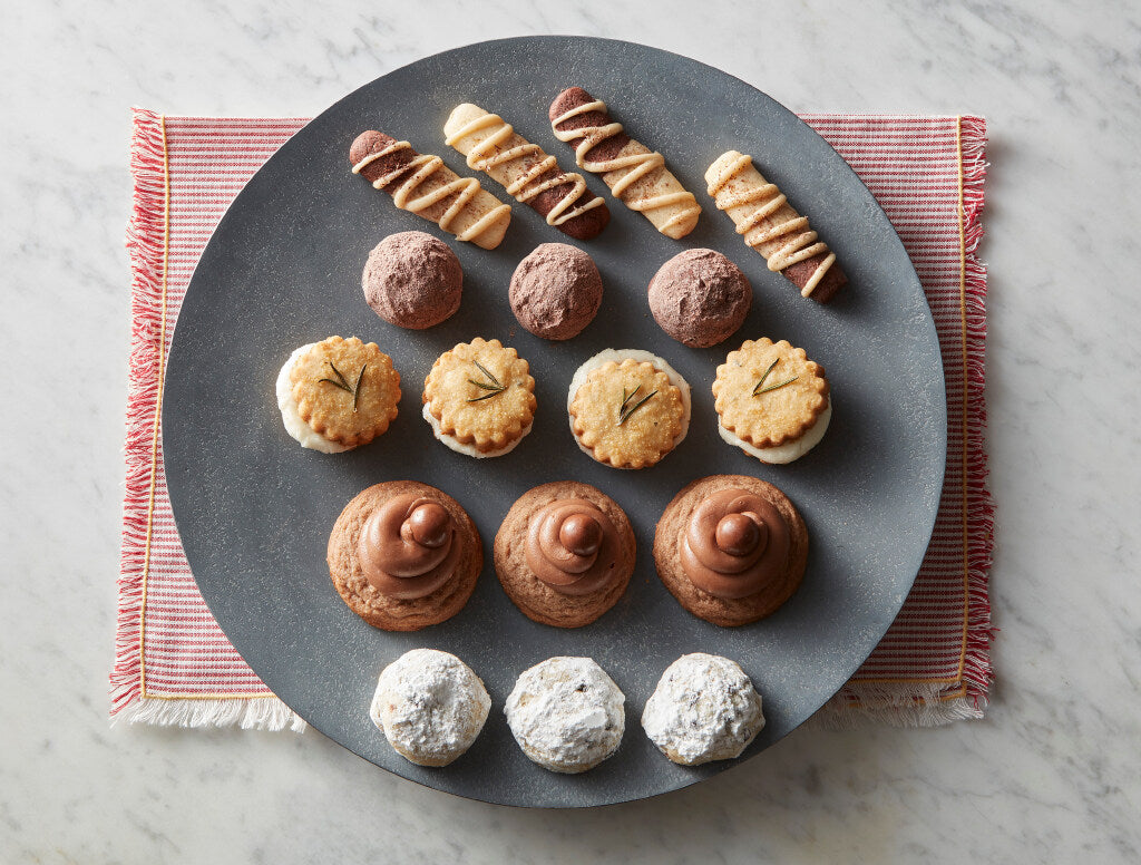 The winner and finalists from 2021 Star Tribune Holiday Cookie Contest (from top): Tiramisu Twists, Diablo Snowballs, Lemon Rosemary Cremes (winner), Malted Milk Ball Cookies, Buttery Blueberry Buttons.