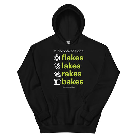 Minnesota Seasons Flakes Lakes Rakes Bakes Hoodie