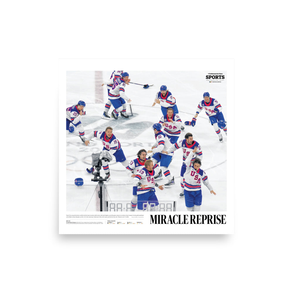 Team USA Men's Hockey 2026 Gold Medal Newspaper Poster Reprint Minnesota Star Tribune February 23 2026
